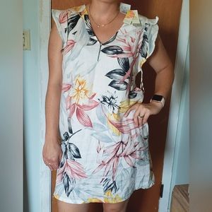 SIZE L LINEN Summer Dress, white, floral, NWT